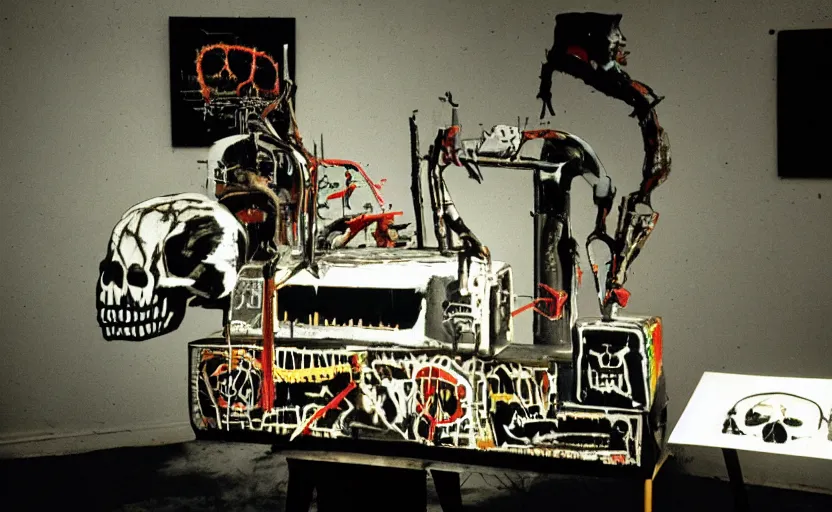 Image similar to photograph of basquiat skull machine perfect composition masterpiece dramatic lighting