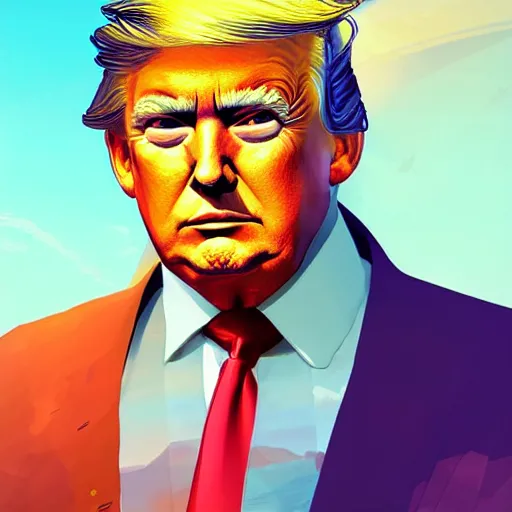 Image similar to donald trump as apex legends character, digital illustration portrait design, by android jones and greg rutkowski, retrowave color scheme, detailed, cinematic lighting, wide angle action dynamic portrait