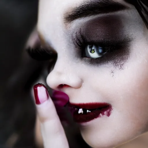 Image similar to a close up of a vampire girl getting ready to feed on her victim