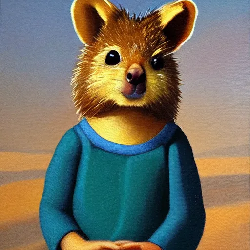 Prompt: detailing portrait oil painting of quokka in the style of grant wood, perfect lighting