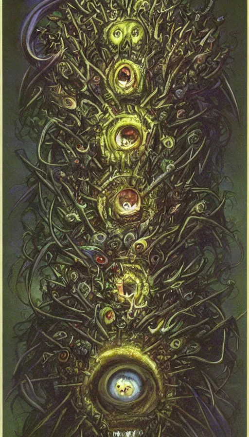 Prompt: a storm vortex made of many demonic eyes and teeth, by brian froud