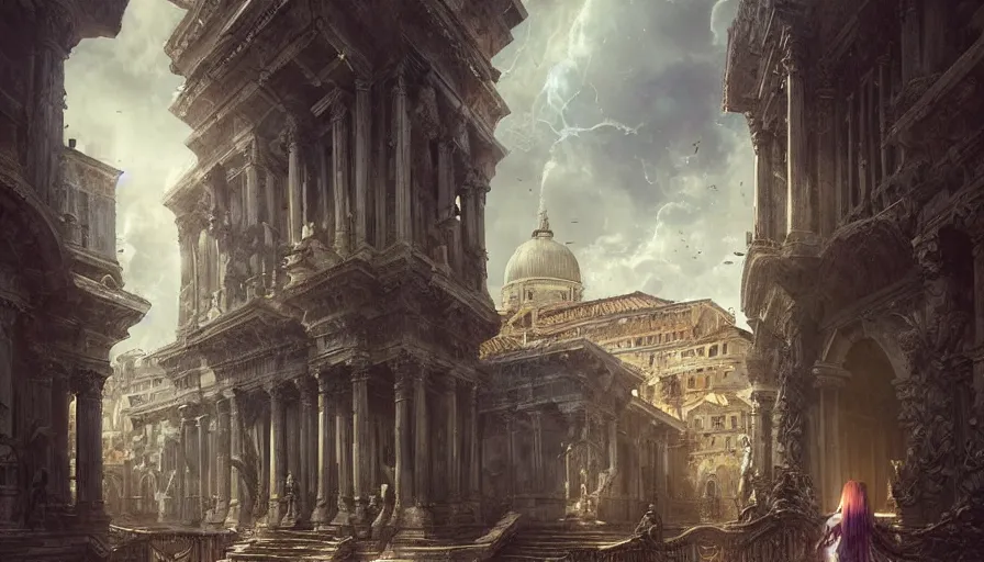 Image similar to an alien ufo spaceship landing on renaissance italy venice city landscape with beautiful temples by greg rutkowski, artgerm, ross tran, magali villeneuve, intricate, time travel theme, audince in awe, sorrounded, award winning