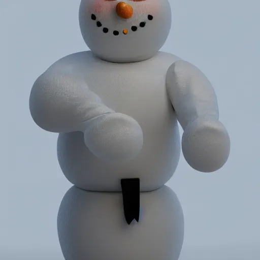 Image similar to a highly detailed humanoid snowman in business suit with black eyes and mouth, no nose, hyperrealism, professional, octane render, digital art