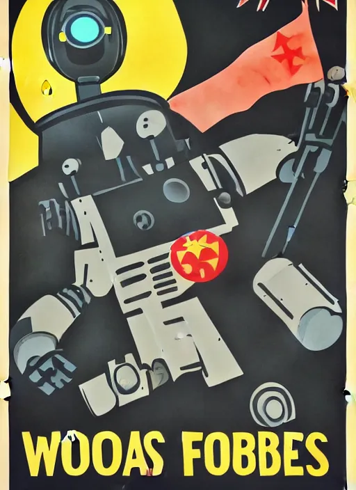 Image similar to wwii propaganda poster about robots attacking