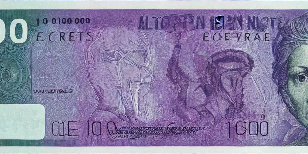 Image similar to 1 0 0 euro note but alien