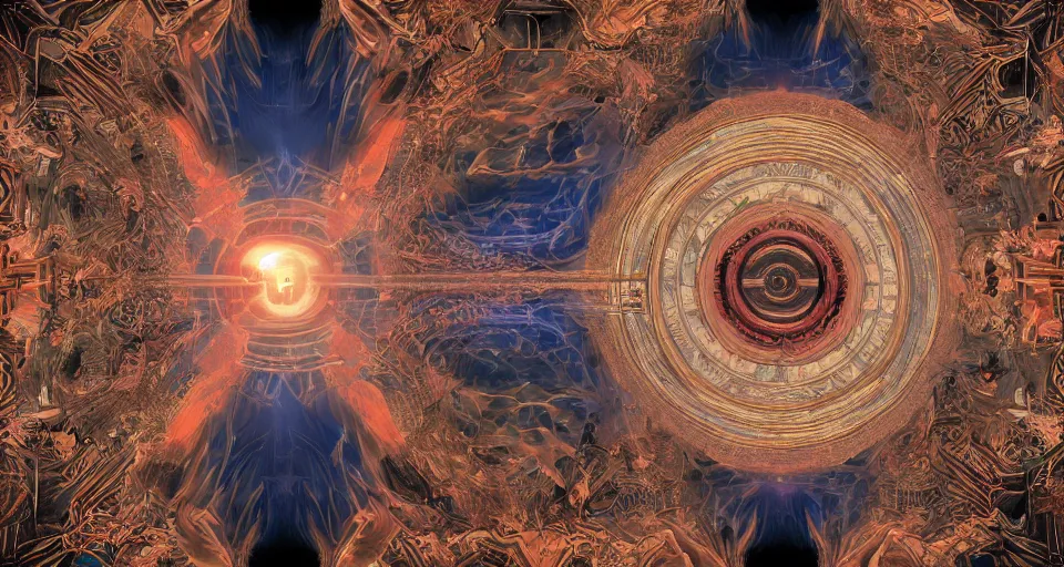 Prompt: vanishment of the gods, symmetrical, cinematic, end of an era, chaos, digital art