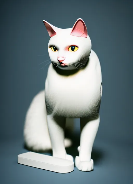 Image similar to kodak portra 4 0 0 of a gorgeous cross between a cat and robot, award winning, in style of tim walker, 1 5 0 mm, f 1. 2, volumetric light, coloured gel studio light, unreal engine 5, 8 k