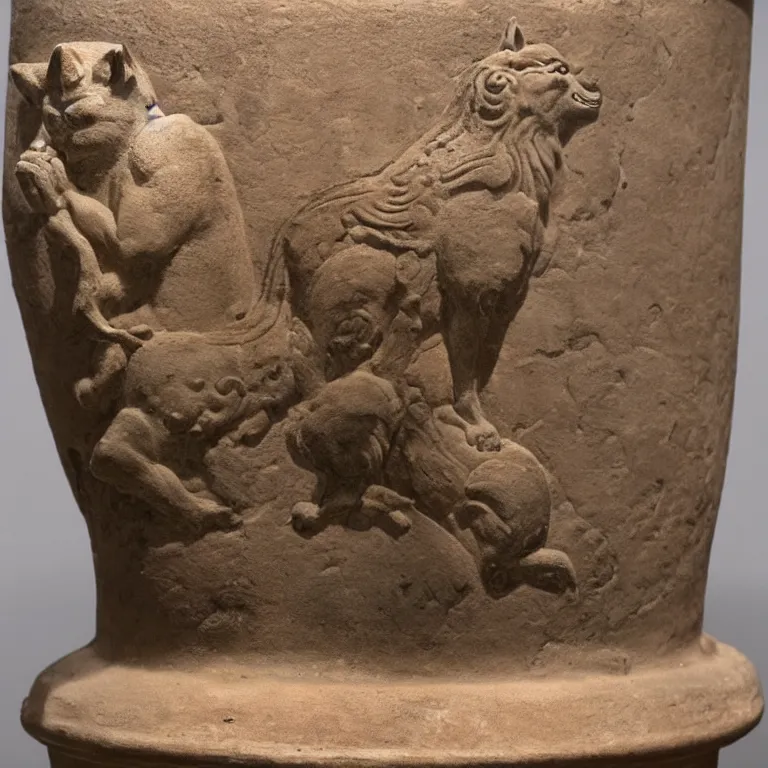 Image similar to ancient greek urn depicting a shiba inu god