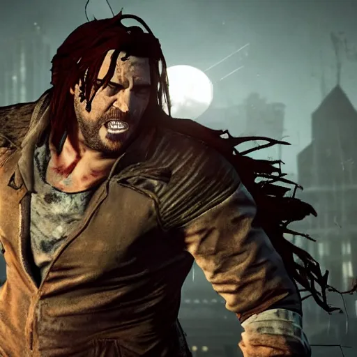 Image similar to trevor belmont in world war z, dynamic posing, illuminated face from the moon