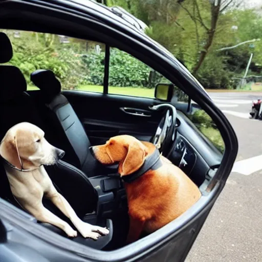 Prompt: Photo from NYTimes story - many are wondering if dogs should be allowed to drive taxis