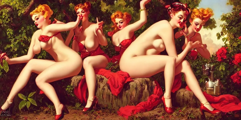 Prompt: Bacchanalia by Gil Elvgren