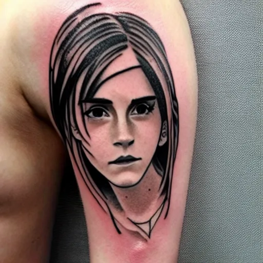 Prompt: tattoo of anime emma watson on arm back