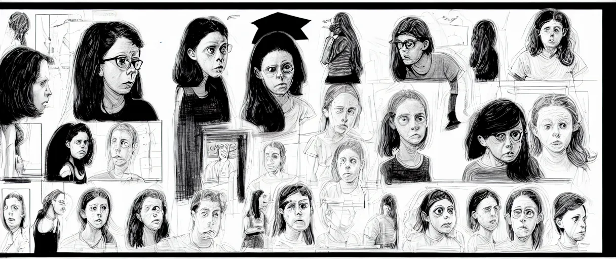 Image similar to character study of female todd solondz | vivid colors : storyboard, dramatic and emotional, concept design, realistic. by gabriel hardman, joe alves, j. todd anderson, chris bonura. cinematic atmosphere, detailed and intricate, perfect anatomy