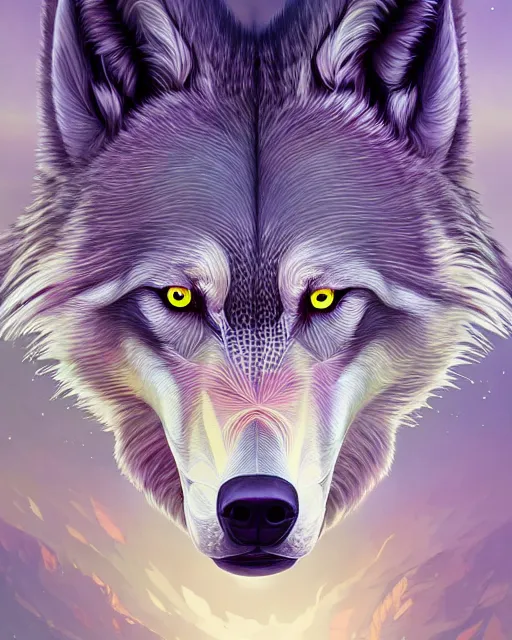 Image similar to highly detailed surreal vfx portrait of a metallic chromatic geometric tribal wolf, behance, stephen bliss, unreal engine, greg rutkowski, loish, rhads, beeple, makoto shinkai and lois van baarle, ilya kuvshinov, rossdraws, tom bagshaw, alphonse mucha, global illumination, detailed and intricate environment