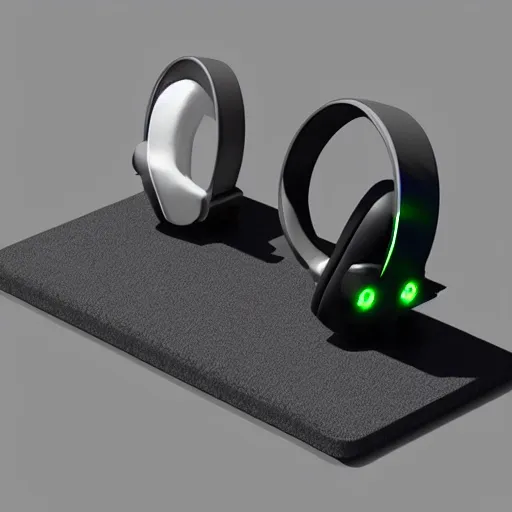 Image similar to wireless headphone stand, futuristic, techno, cyberpunk, product design, render, concept, fun, cute