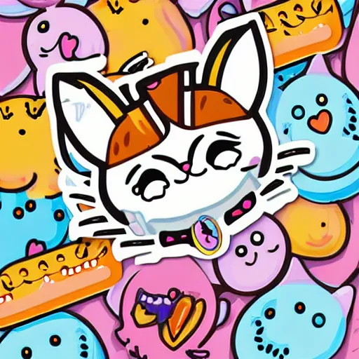 Prompt: Kawaii Cat, sticker illustration