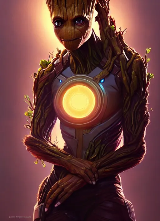 Image similar to portrait of apex legends groot, intricate, elegant, glowing lights, highly detailed, digital painting, artstation, glamor pose, concept art, smooth, sharp focus, illustration, art by artgerm and greg rutkowski, artey freytag