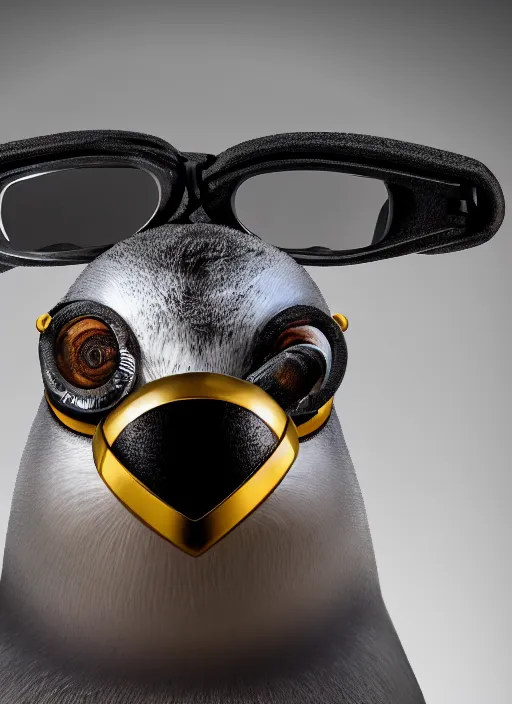 Image similar to closeup portrait of an anthropomorphic penguin wearing goggles and a top hat, depth of field, zeiss lens, detailed, symmetrical, centered, fashion photoshoot, by Annie Leibovitz and Steve McCurry, David Lazar, Jimmy Nelsson, Breathtaking, 8k resolution, extremely detailed, beautiful, establishing shot, artistic, hyperrealistic, beautiful face, octane render