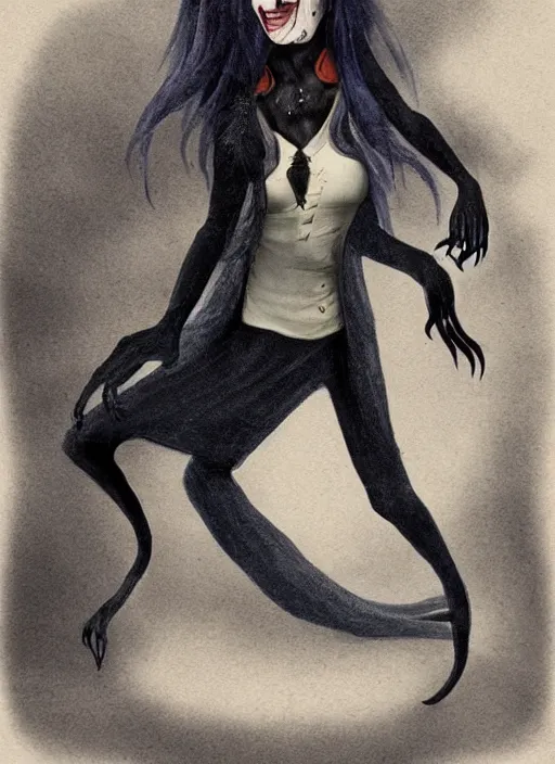 Image similar to a vampire smilodon-girl with hair and clothes made of living tar, femme fatale, villainess