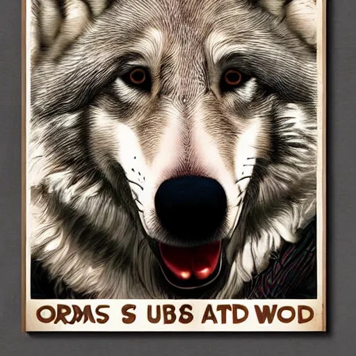 Image similar to retarded wolf portrait, obama poster style