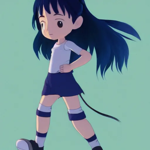 Prompt: a wholesome animation key shot of a dark blue haired girl with a raccoon tail, medium shot, studio ghibli, pixar and disney animation, sharp, rendered in unreal engine 5, anime key art by greg rutkowski, bloom, dramatic lighting