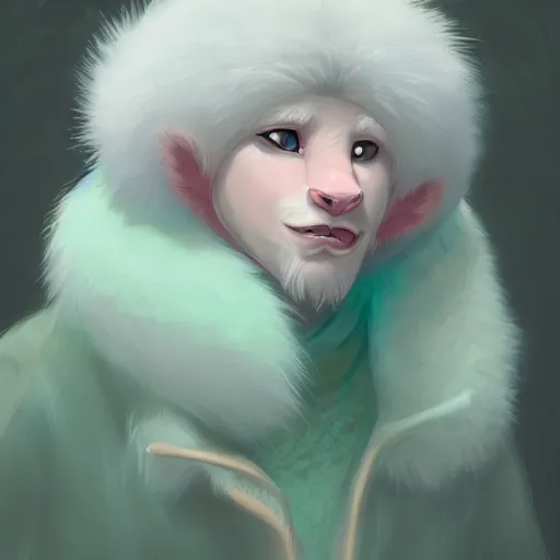 Prompt: aesthetic portrait commission of an albino male furry anthro lion wearing a cute mint colored, cozy, soft pastel winter outfit. winter atmosphere character design by mandy jurgens, irina french, heraldo ortega, rachel walpole, jeszika le vye, and dan volbert.