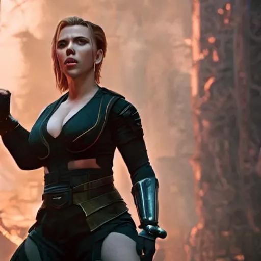 Prompt: a still of Scarlett Johansson in Mortal Kombat (2021)