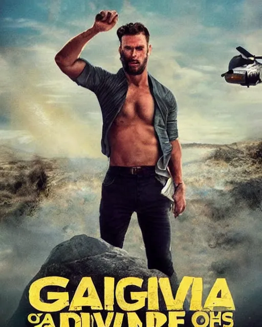 Image similar to a movie about the adventures of Gigachad, movie poster