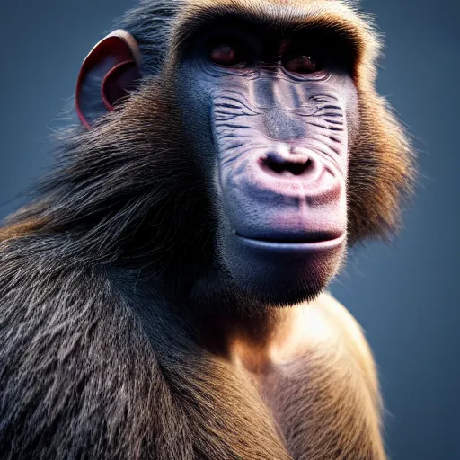 Image similar to hyperrealistic dslr film still of arnold schwarzenegger disguised as baboon, stunning 8 k octane comprehensive 3 d render, inspired by istvan sandorfi & greg rutkowski & unreal engine, perfect symmetry, dim volumetric cinematic lighting, extremely hyper - detailed, incredibly real lifelike attributes & flesh texture, intricate, masterpiece, artstation, stunning