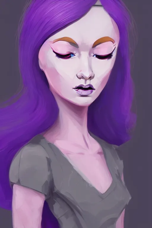 Image similar to a portrait of humanization of princess purple from adventure time, grim - lighting, high - contrast, intricate, elegant, highly detailed, digital painting, artstation, concept art, smooth, sharp focus, illustration