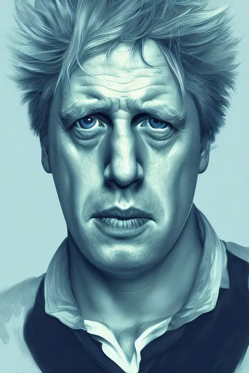 Image similar to Boris Johnson as Rick Sanchez, realistic portrait, symmetrical, highly detailed, digital painting, artstation, concept art, smooth, sharp focus, illustration, cinematic lighting, art by artgerm and greg rutkowski and alphonse mucha