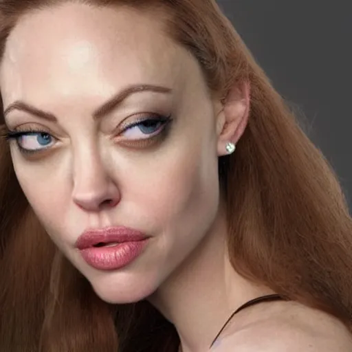 Image similar to portrait of a woman that looks like a mix of angelina jolie and amanda seyfried