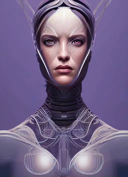 Image similar to symmetry!! portrait of female android, intricate, elegant, highly detailed, digital painting, artstation, concept art, smooth, sharp focus, illustration, art by fra angelico and greg ruthkowski