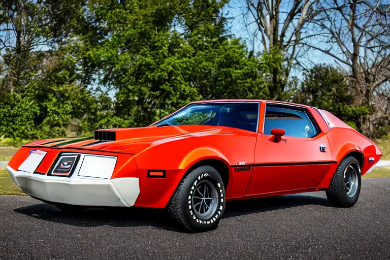 Prompt: 1974 AMC AMX/3 Eagle, XF IQ4, 150MP, 50mm, F1.4, ISO 200, 1/160s, natural light, Adobe Photoshop, Adobe Lightroom, photolab, Affinity Photo, PhotoDirector 365