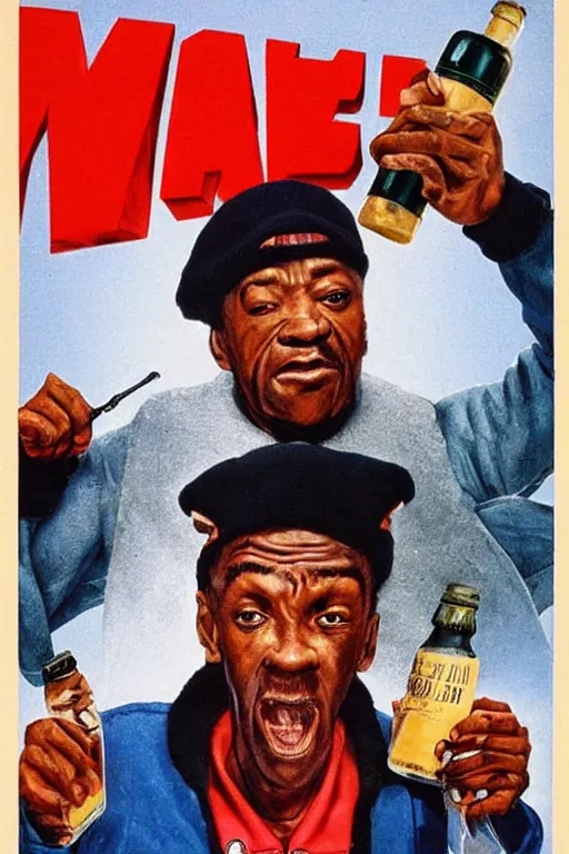 Image similar to poster the movie 1 9 8 8 ussr don't be a menace to south central while drinking your juice in the hood, perfect symmetrical eye, gray fur hat soviet soviet russian winter fur cap with earflaps ushanka, bottle of vodka, bears, kremlin babushka communist criminal