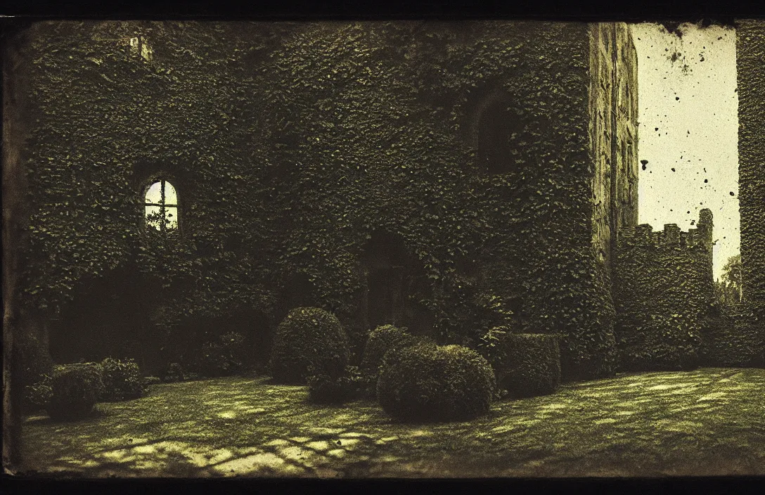 Image similar to sequestered corner of a garden within a castle walls intact flawless ambrotype from 4 k criterion collection remastered cinematography gory horror film, ominous lighting, evil theme wow photo realistic postprocessing nile river 5 meo painting by claude gellee