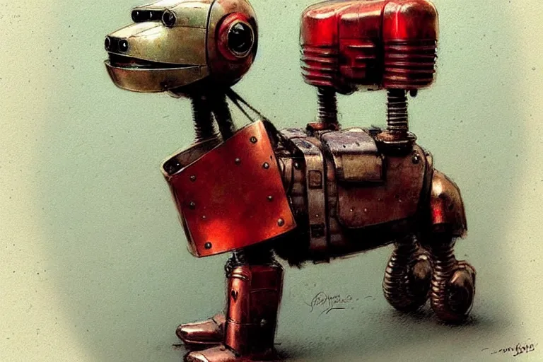 Image similar to adventurer ( ( ( ( ( 1 9 5 0 s retro future robot android dog. muted colors. ) ) ) ) ) by jean baptiste monge!!!!!!!!!!!!!!!!!!!!!!!!! chrome red