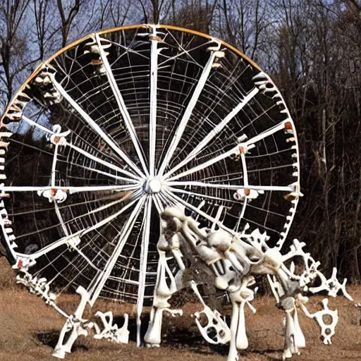 Prompt: a ferris-wheel constructed from bones and skeletal remains