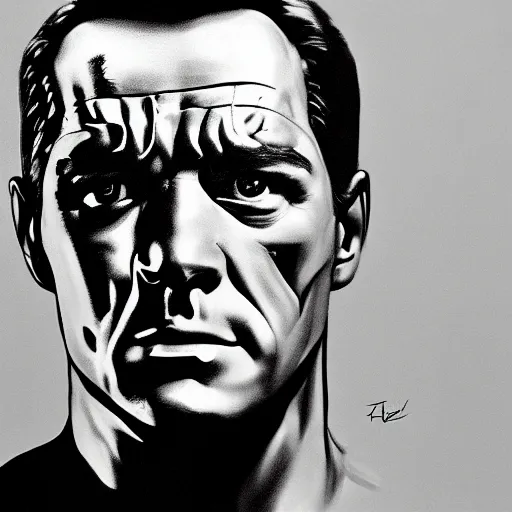 Image similar to a game art portrait, Gene Kelly as the terminator, by Steve Argyle, hyperrealism
