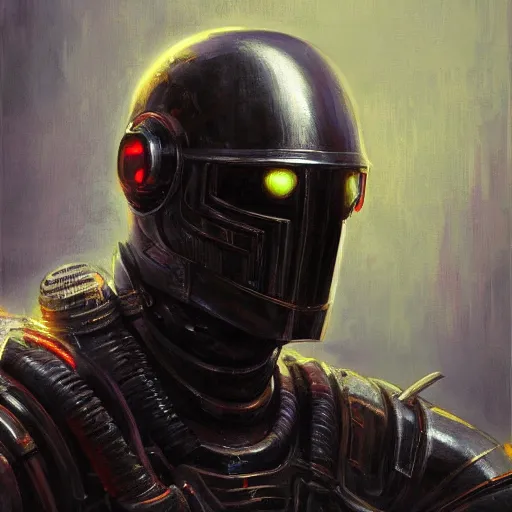 Prompt: the void knight as a realistic scifi cyberpunk knight, closeup portrait art by donato giancola and greg rutkowski, vintage retro scifi, realistic face, digital art, trending on artstation, symmetry!!