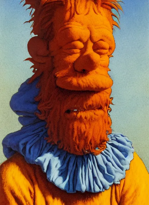 Prompt: realistic portrait of groundskeeper willie, detailed art by maxfield parrish and jessie willcox smith, illustration style, brandywine school, acrylic paints