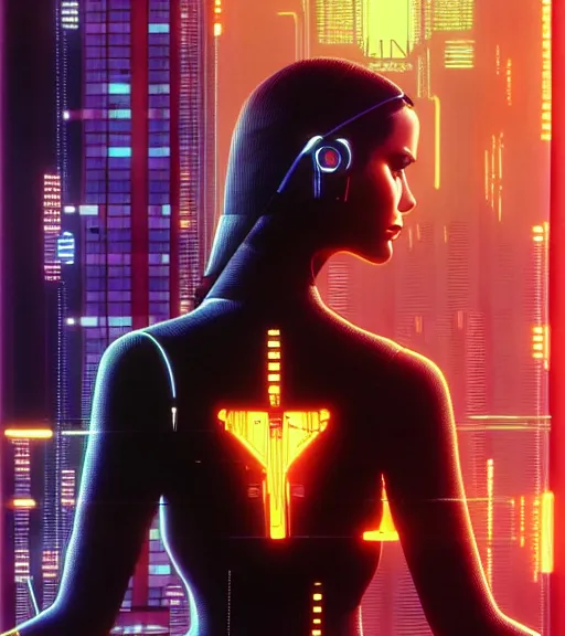 Image similar to cable plugged in, side of head, very very beautiful woman, cyberdeck computer terminal, netrunner, 1 9 7 9 omni magazine cover, style by vincent di fate, cyberpunk 2 0 7 7, very coherent, detailed, 4 k resolution, unreal engine, daz