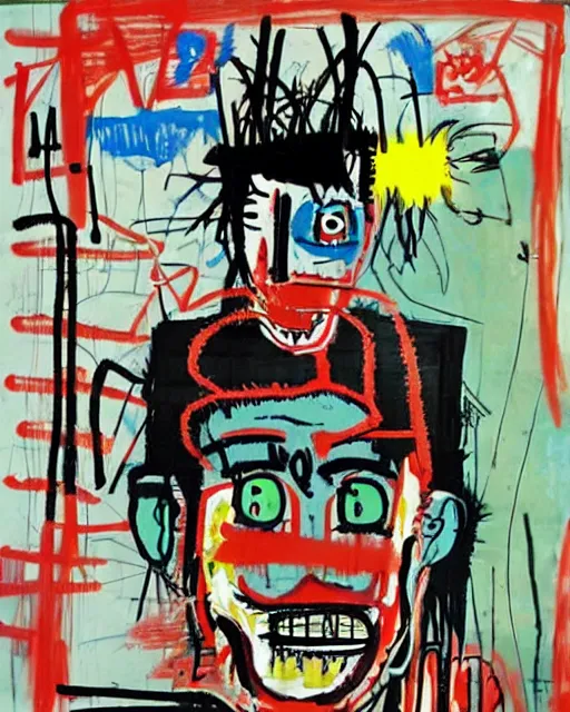 Image similar to asian school boy riding moped in the style of jean - michel basquiat, makoto kobayashi