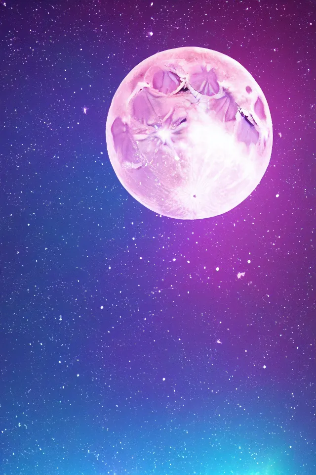 Prompt: the neon vaporwave moon on a space background, stars and nebula, phone wallpaper, highly detailed, 4 k