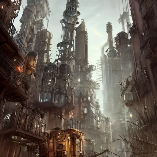 Prompt: dystopian steampunk cityscape