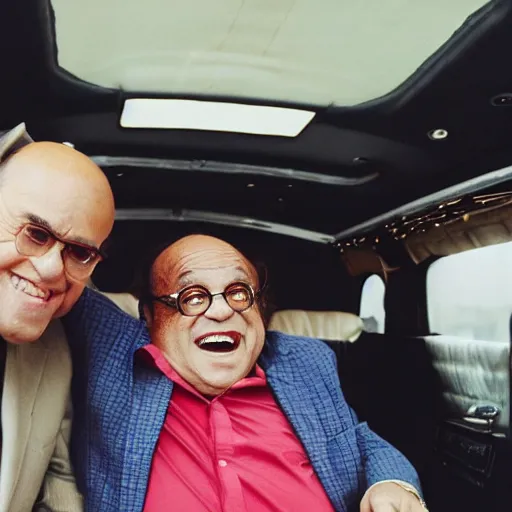 Image similar to danny devito offering you an egg in the backseat of a limo, high quality, high resolution