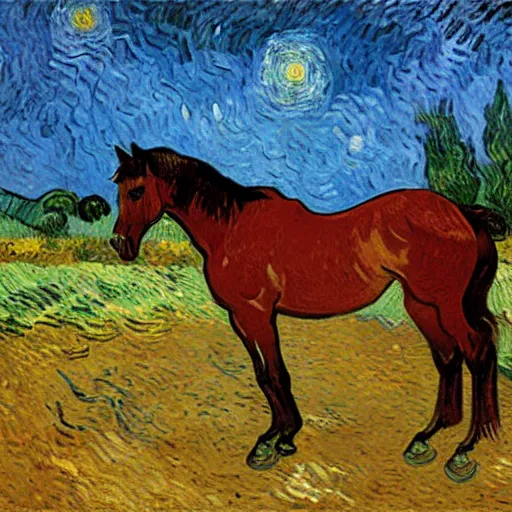 Prompt: a painting of a horse, by vincent van gogh ( claude monet )