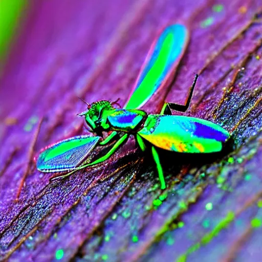 Prompt: insects made of iridescent water, macro, sharp focus