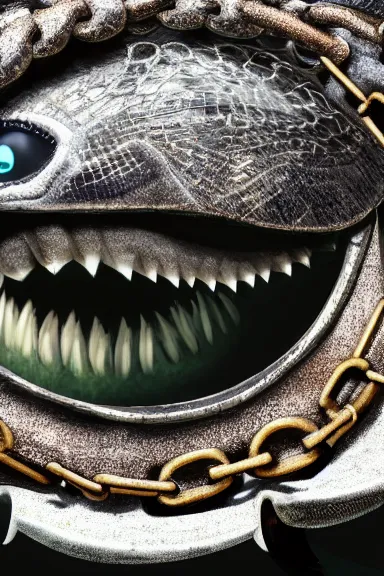 Image similar to very very intricate photorealistic photo of a chain chomp in an episode of game of thrones, photo is in focus with detailed atmospheric lighting, award - winning details