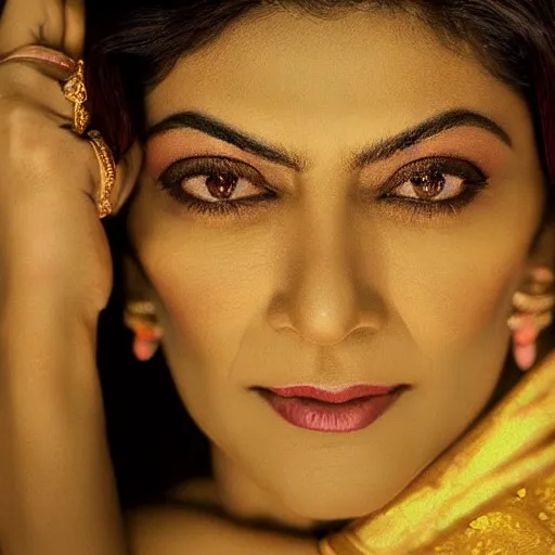 Image similar to “ a masterpiece face portrait of Sushmita Sen , cinematic lighting”